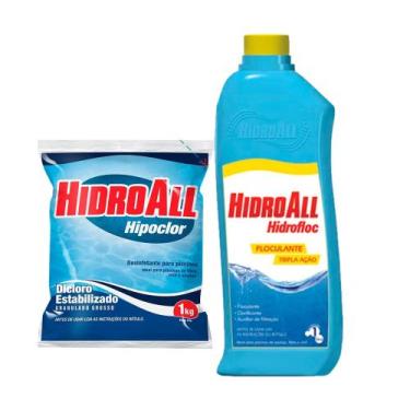 Imagem de Kit Tratamento Piscina Hipoclor 1kg Hidrofloc Clarificante hidroall