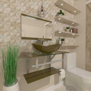 Imagem de Gabinete de vidro 60cm ac cuba oval com torneira cascata ouro envelhec