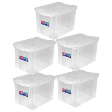 Imagem de 5 Caixa Organizadora Decorativa 30L Com Trava Transparente - Ordene
