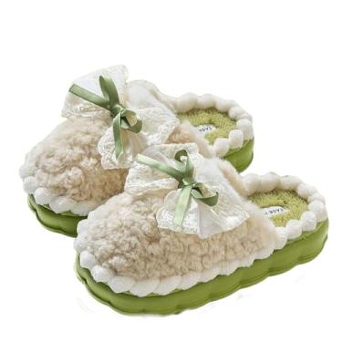Imagem de EIVCIVB Pantufas femininas fofas borboletas felpudas de inverno fofas bico aberto chinelos para quarto de pelúcia para uso interno e externo, Verde, 7-8