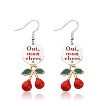 Imagem de TIIMG Oui Mon Chri Gift Franch Sayings Gift Cherry Lover Fanch Bachelordom Social Club Gift Earrings, Small, Metal, na unknow