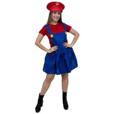 Imagem de Fantasia Mario Bros Feminina Adulta Cosplay - Vendaval, VermerlhoG