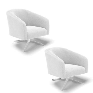 Imagem de Kit 2 Poltronas Giratória Stella Bouclê Off White Base Cromada - D`rossi