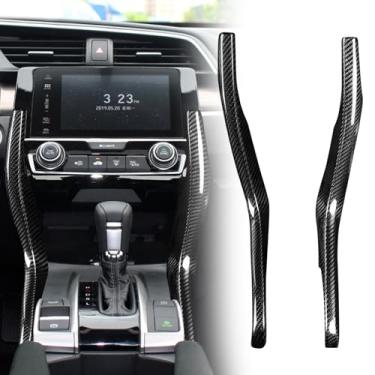 Imagem de FINMOKAL Painel lateral de fibra de carbono real painel estéreo acabamento central console lateral guarnições laterais compatíveis com Honda Civic 10th 2016-2021 (apenas para veículos com direção