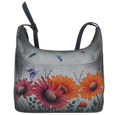 Imagem de Anna by Anuschka Couro feminino original pintado à mão médio Shopper Hobo, Wild Meadow Dusk, Wild Meadow Dusk, One Size