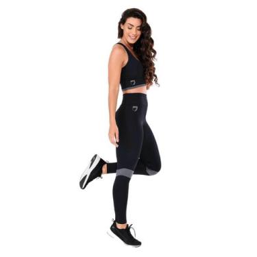 Imagem de Conjunto Fitness Mix Color Cinza Legging e Top Academia - WarFit, P