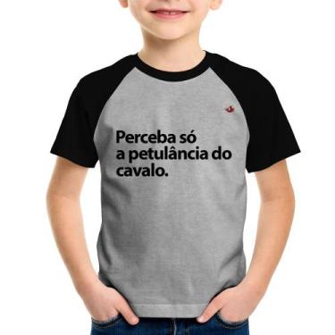 Imagem de Camiseta Raglan Infantil Perceba só a petulância do cavalo - Foca na M