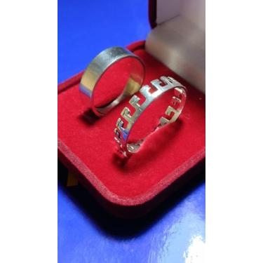 Imagem de Prata  Par de Alianças uma Lisa e outra com detalhes 4.9 mm Prata 950 