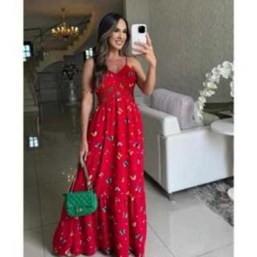Imagem de Vestido Longo Feminino Com Bojo Estampado Borboleta Elastex - BC Girls