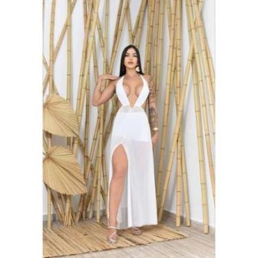 Imagem de Vestido Longo em Tule com Transparência Decote Profundo-Feminino