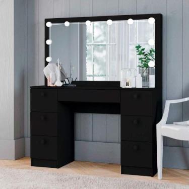 Imagem de Penteadeira Ditália 7 Gav. PE-80 Preto c/ Kit Luz Camarim