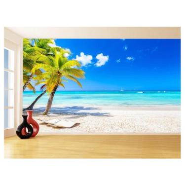 Imagem de Papel De Parede Praia Mar Coqueiros Areia Céu 3,5M Npr324 - Você Decor