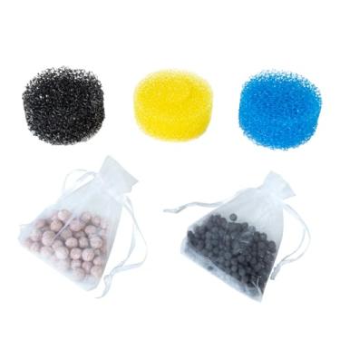 Imagem de Oiibo Acessórios de substituição de filtro de aquário, peças de substituição de filtro de tanque de peixes, incluindo 3 esponjas, 1 saco de bio de cerâmica e 1 saco de carbono