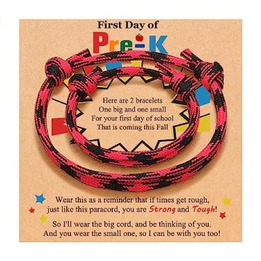 Imagem de PINKDODO Pulseira "First Day of School" Mommy and Me, presente de volta às aulas para mãe e filho, Adjustable from 3.9'' to 7.9'' and 5.5'' to 11.5'', Nylon, Sem Pedra Preciosa