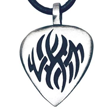 Imagem de Palheta de estanho com pingente de chama tribal em colar de couro, Small, Peltre, Sem Pedra Preciosa