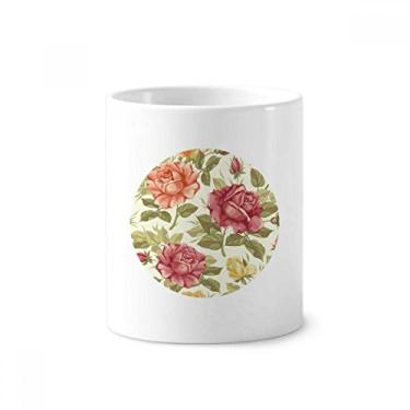 Imagem de Porta-canetas de escova de dentes de flor em aquarela rosa envelhecida copo de cerâmica branco 355 ml