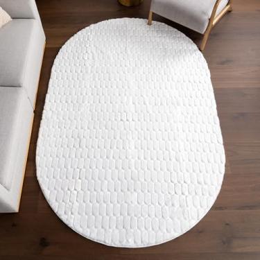 Imagem de nuLOOM Tapete oval de pelúcia superior de 1,8 m x 2,3 m, lavável na máquina, antiderrapante, tapete felpudo macio para sala de estar, quarto, quarto de crianças, berçário, decoração de casa, branco