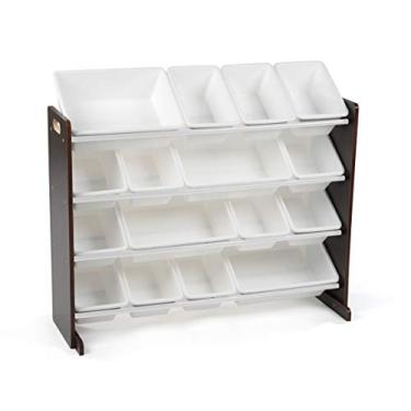 Imagem de Humble Crew Extra-Large Toy Organizer, 16 Storage Bins, Espresso/White, 15.5D X 42W X 17.7H in