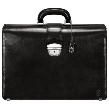 Imagem de Maxwell Scott - Pasta masculina de couro de luxo para advogados - Alça superior com trava para chave - Feita na Itália - The Basilio Grande, Preto noturno., One Size