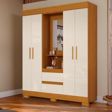 Imagem de Guarda Roupa De Casal Portugal Com Espelho 4 Portas Linhamobília Cinamomo Off White