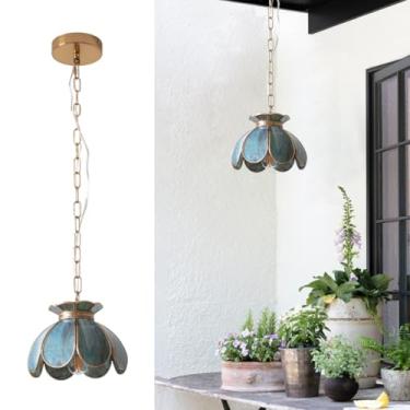 Imagem de Yifi Deco Luminária Pendente Yifi Mini Lotus, Luminária Pendente De Teto De Latão Vintage, Luminária Suspensa De Vidro Com Flor De Lótus Para Ilha De Cozinha, Sala De Jantar, Sala De Estar, Entrada,