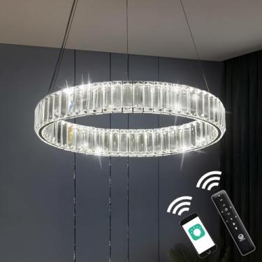 Imagem de Axamate Lustre De Cristal Led 20 Pol. 29 W 3500-6000 K Regulável Com Controle Remoto, Lustre Moderno De Cristal K9 Com Anel Ajustável, Luz Pendente Para Sala De Jantar, Sala De Estar, Cozinha, Ilha,