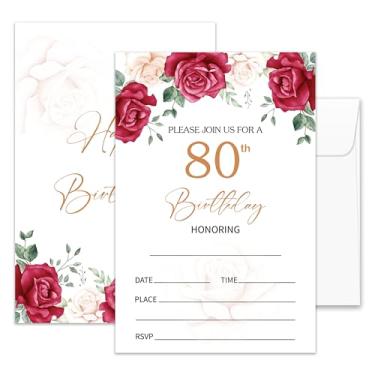Imagem de lamocho 80 Convites de Aniversário, Cartão de Aniversário de 80 anos, Cartão de Convite de Aniversário de 80 Anos para Mulheres, Preencha em Branco (20 Peças e Envelopes)/OSRinvite-04