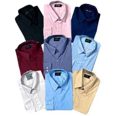 Imagem de KIT 09 peças - Camisa Social Manga Longa Slim e Tipo Linho (sem cinza 