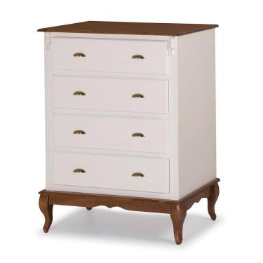 Imagem de Cômoda de Madeira 4 Gavetas Pés Luiz XV 60816 Hannover Linz Móveis - Branco/Imbuia Glazer