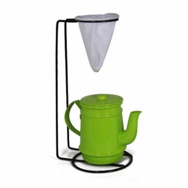 Imagem de Jogo De Café Mini Bule 400ml Alumínio + Suporte Com Coador - Verde Cla