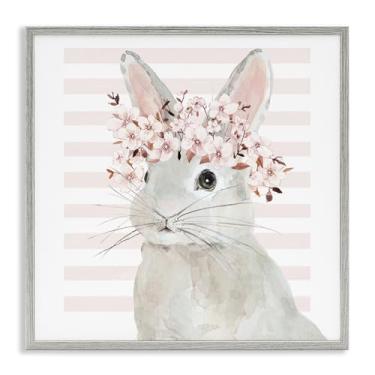 Imagem de Stupell Industries Design de parede giclée emoldurado em flor de cerejeira coelho cinza por Jessie Perry, 61 x 61 cm