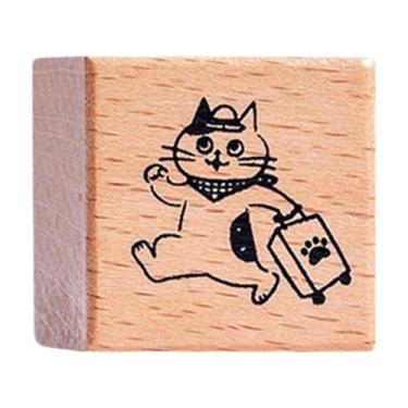 Imagem de Nishiyuenyi Carimbo de gato para crianças pequenos carimbos de borracha de 1,2 polegada em madeira de madeira fofa animal para artesanato Card Diário Planejando, Viagem