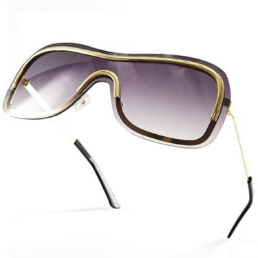 Imagem de Laemzinv Óculos de sol Y2k Wrap Around com óculos escuros grandes, templo grande de metal retrô estilo anos 90 Futurista Sunnies UV400 LA042, A6 | Roxo, Large