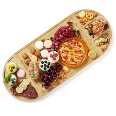 Imagem de GarveeHome Conjunto de 3 tábuas de charcutaria de bambu, conjunto grande de tábua de queijo de bambu com sulco suculento profundo para cozinha, conjunto de tábua de cortar para entretenimento