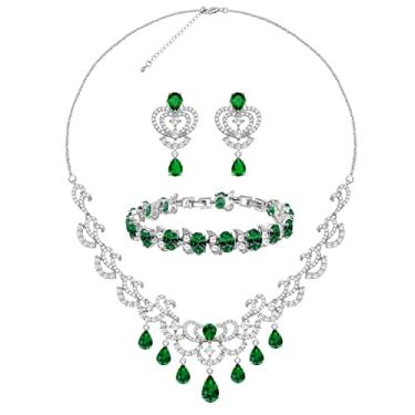 Imagem de LMXXVJ Conjunto de joias de casamento para noiva - Conjunto de brincos de colar banhado a platina, casamento/aniversário/aniversário, dia das mães, formatura, joias presentes para