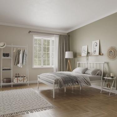 Imagem de Conjunto Cama Casal 2 Mesas de Cabeceira e Arara de Roupas em Aço Begônia CabeCasa Made...