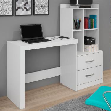 Imagem de Escrivaninha com Estante 2 Gavetas 4 Nichos Alana Branco