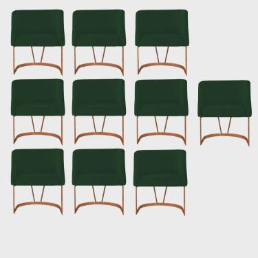 Imagem de Kit 10 Poltrona Cadeira Aurora Luxo Confort Industrial Ferro Bronze Veludo Verde Escuro - Ahz Móveis