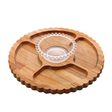 Imagem de Petisqueira de madeira teca c/bowl de cristal 28X6cm