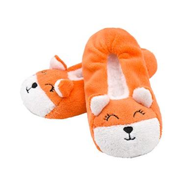 Imagem de DICUIRD Pantufa infantil com estampa de animais, de lã, aconchegante, para uso interno, para quarto, Raposa laranja, 29.5-31