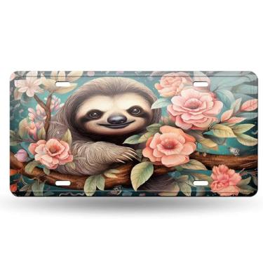 Imagem de Cute Lazy Sleep bicho-preguiça urso imagem animal capa de matrícula - etiqueta artística de alumínio para carro, à prova de ferrugem, design exclusivo novidade - 15 x 30 cm