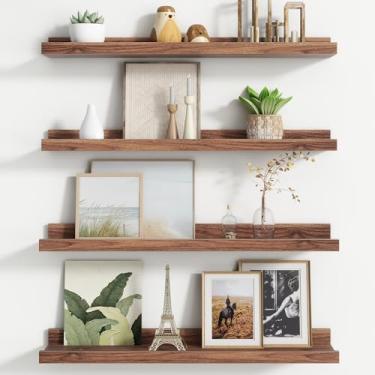 Imagem de Prateleiras flutuantes para parede, conjunto de 4, prateleiras de parede de 61 cm com borda longa, grande prateleira de livros de berçário para armazenamento de brinquedos, estante de livros para