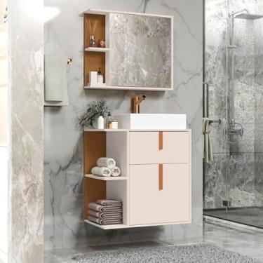 Imagem de Kit Banheiro Espelheira com Armario e Cuba Argos cor Off White/Nature - Comprar Móveis em Casa