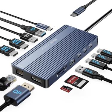 Imagem de Estação de ancoragem USB C Hub 14-1 USB C, monitor duplo, com 2 HDMI + DP (4K60Hz), Ethernet, 3 USBC 10Gbps, 100W PD, SD/TF 3.0, áudio, estação de ancoragem de laptop para MacBook/Dell/HP/Lenovo