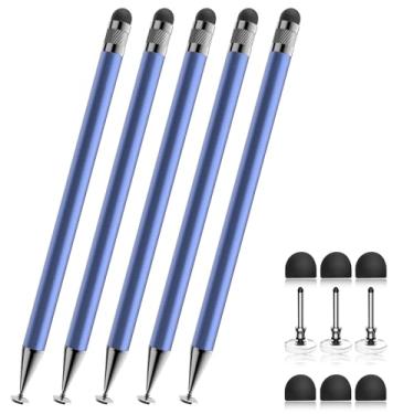 Imagem de Caneta stylus Bopomofo (5 unidades) 2 em 1 touchscreen, alta precisão e sensibilidade, adequada para iPhone/iPad/tablets Android, compatível com todas as telas sensíveis ao toque, azul