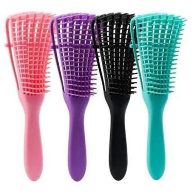 Imagem de Escova Polvo Para Cabelos Cacheados Flexível 8 Pontas Cor:Roxo - Genér