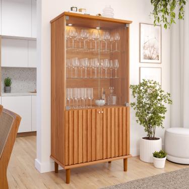 Imagem de Cristaleira Ripada Com LED e Vidro 4 Portas com Pés de Madeira Luiza Cimol - Cinamomo