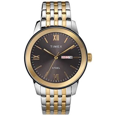 Imagem de Timex Relógio masculino analógico de aço inoxidável de 41 mm, Dois tons,