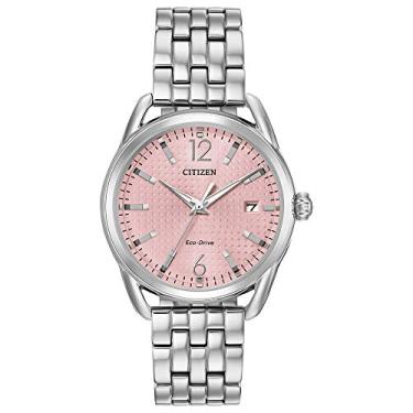Imagem de Citizen Relógio feminino casual Eco-Drive, aço inoxidável, Pulseira de prata, mostrador rosa, Casual