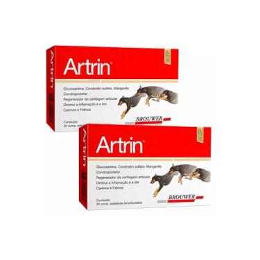 Imagem de 2 Artrin Condroprotetor para cães cão cachorro Brower 60 Comprimidos KIT
